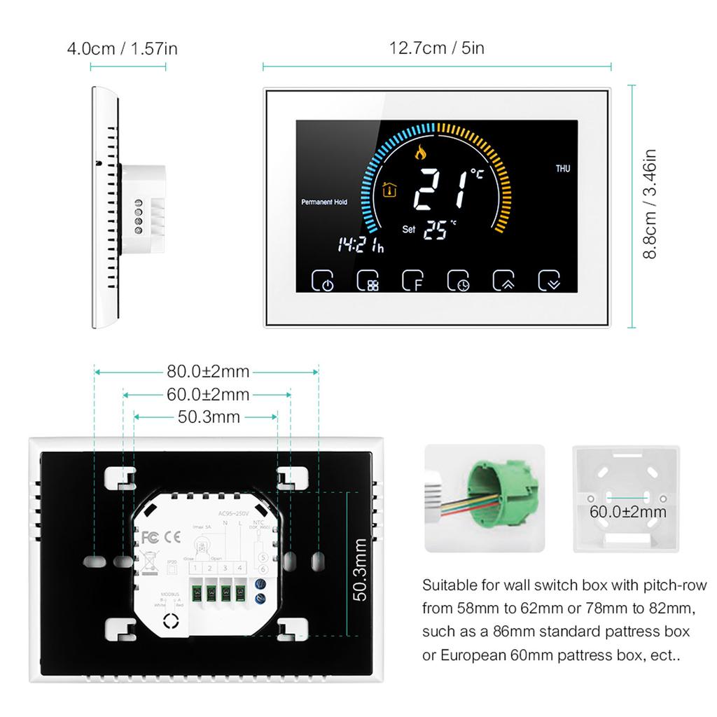 Intelligent Thermostat with LCD Temperature Controller for Home Water Heating AC95240V(BHT8000GABlack )