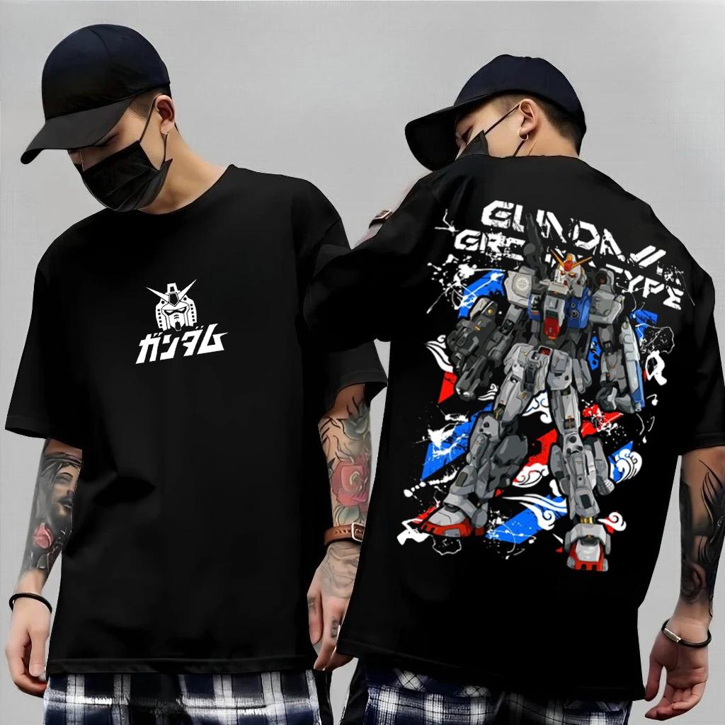 Japanese Anime Mobile Suit RX-78-2 Gundam Summer Short Sleeve Cotton Print T-shirts Men Women Harajuku Y2k Parent-child Tee Tops