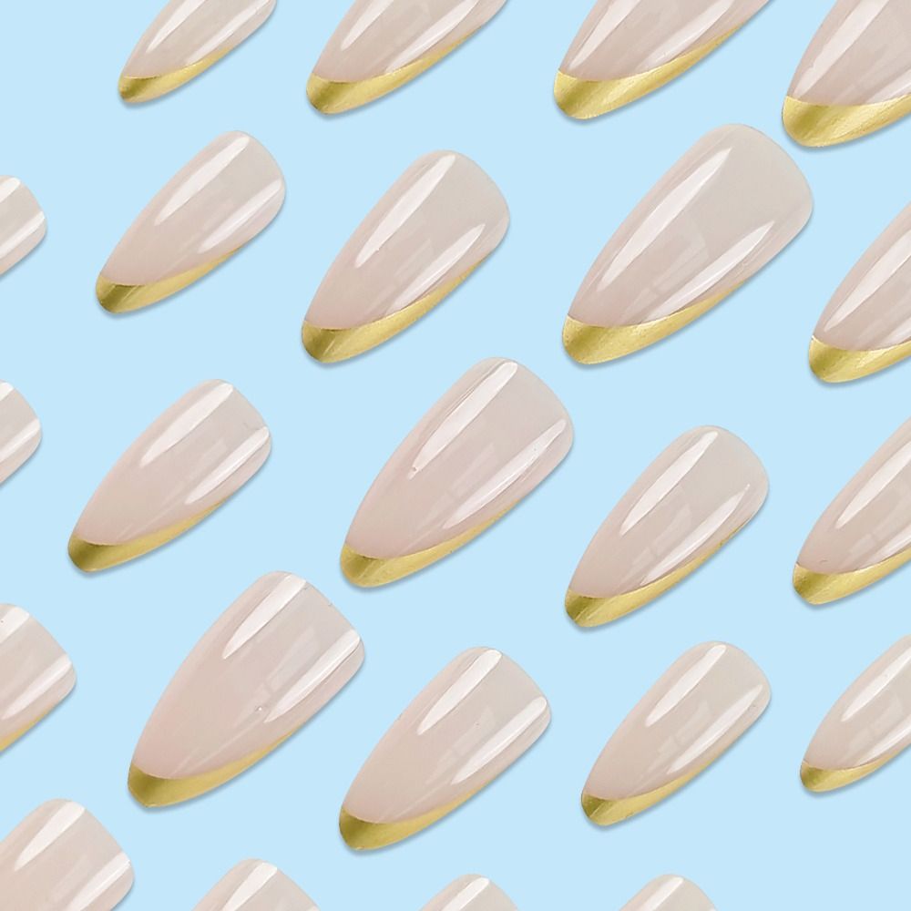 24/30PCS Gilt French Fake Nail Spice Glitter Press On Nails Reusable False Nail  for Women Girl