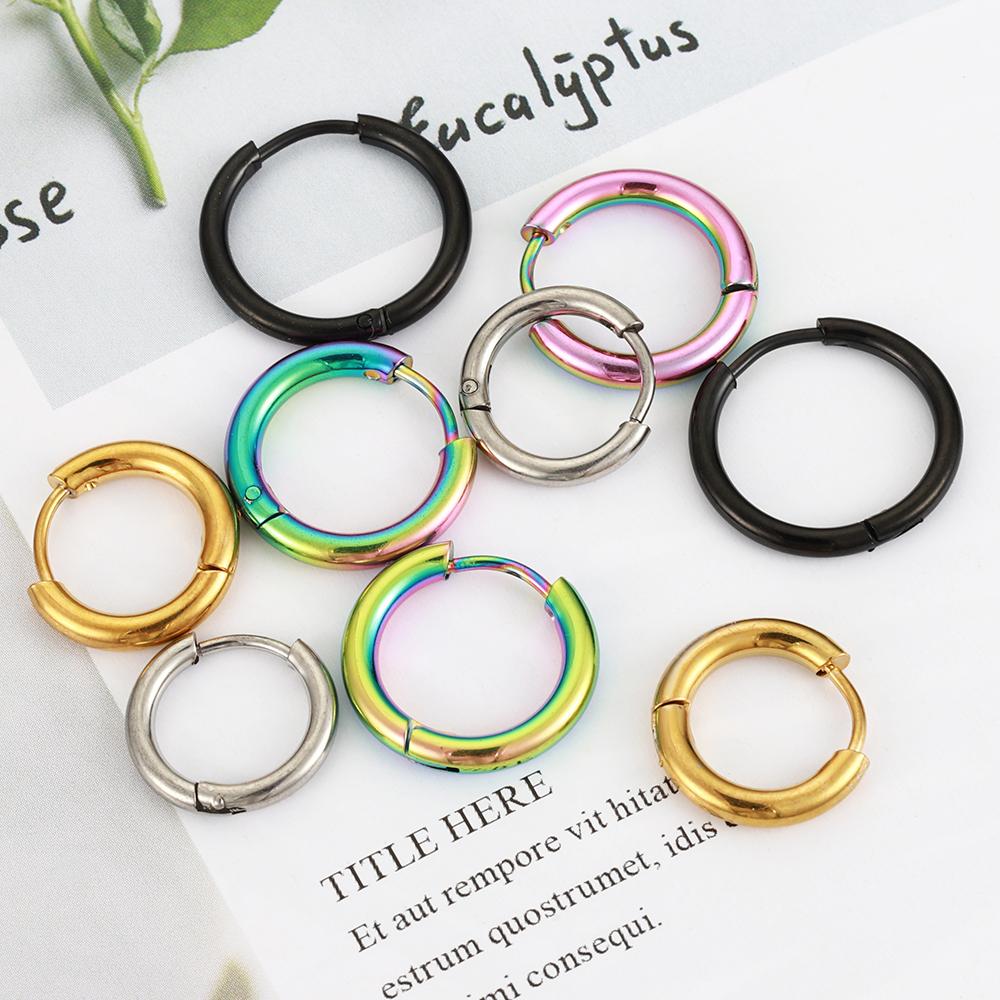 10pcs Stainless Steel Hoop Earrings 2.0mm 2.5mm Ear Ring for Men Women Gold Color Black Colorful Round Circle Earring Wholesale