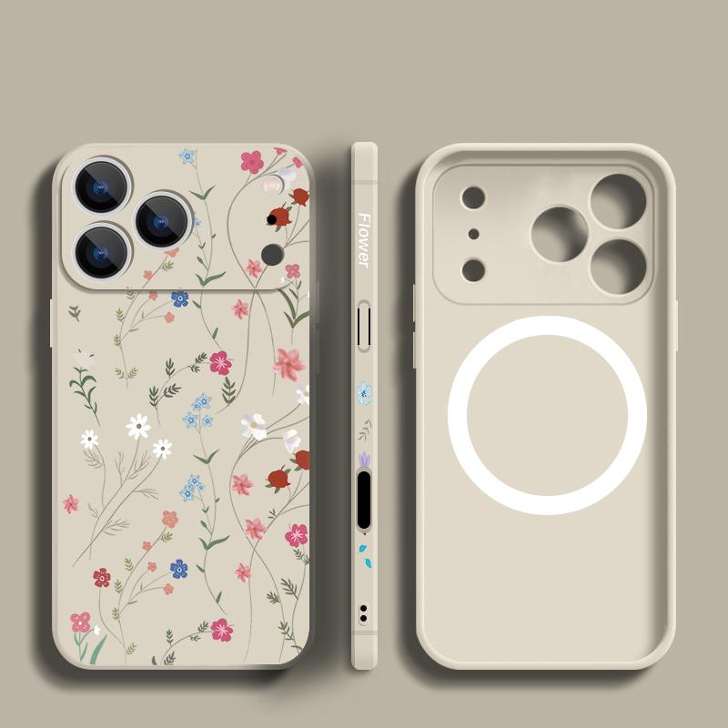 Custodia Stampa Fiori Viola Per iPhone 17 Pro Max iPhone 16 15 14 13 Pro Max Magnetica Per Magsafe Morbido Silicone Cover Posteriore per Telefono