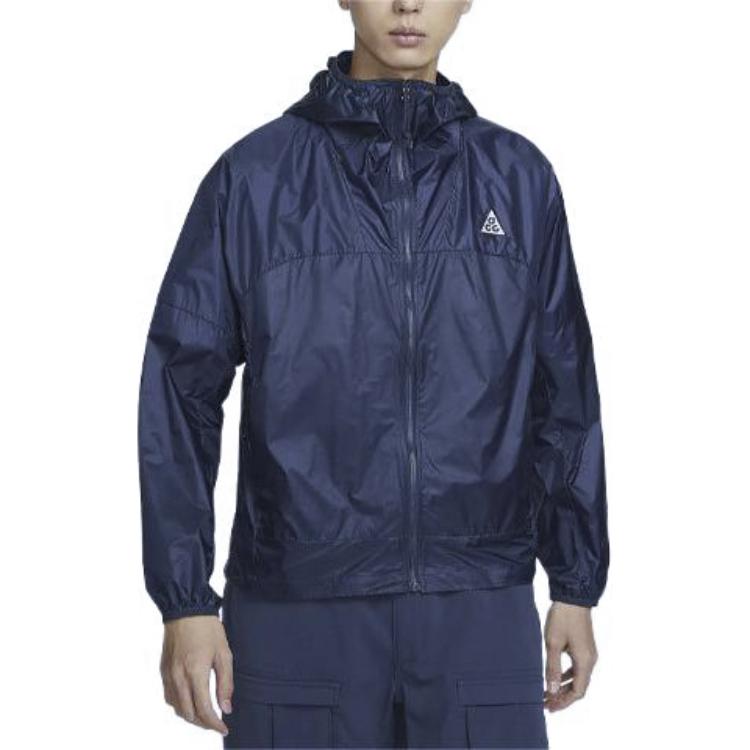 Nike ACG Cinder Cone Geborduurde Winddichte Casual Jas met Capuchon Heren Jassen Marineblauw DB0979-437