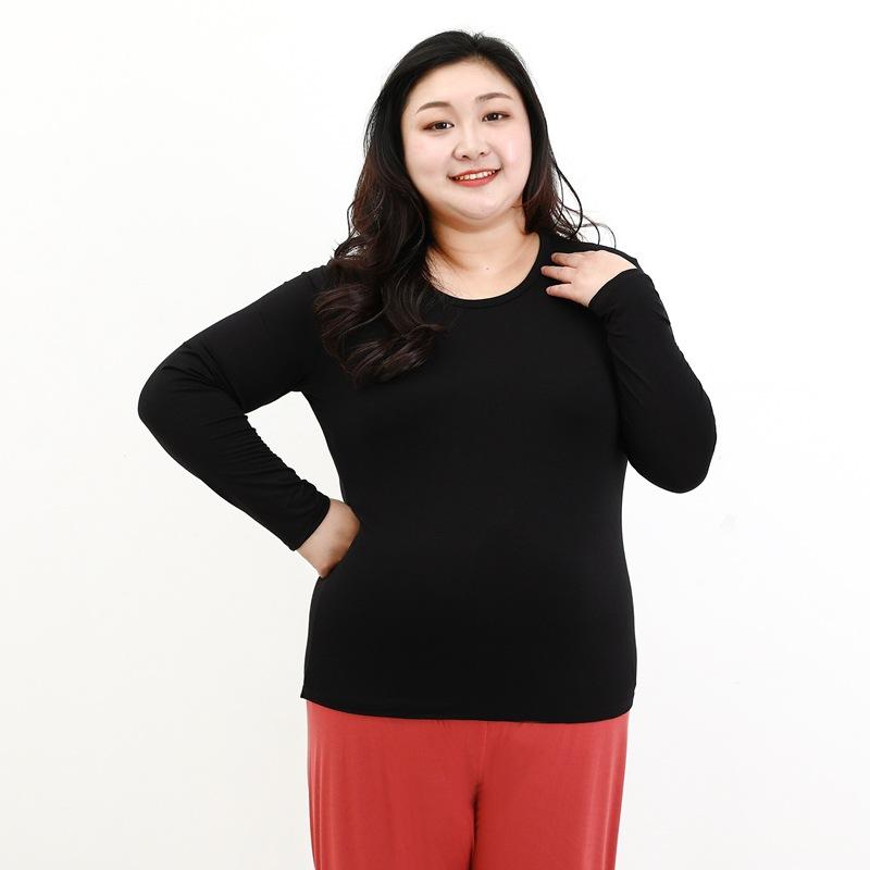 Große Größe 6XL Modal-T-Shirt mit langen Ärmeln, Damen-Herbst-T-Shirt mit Bodenbildung, O-Ausschnitt, lockere T-Shirts, einfarbig, Basic-T-Shirts, max. für 140 kg