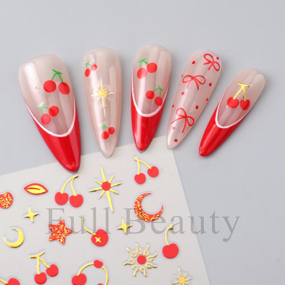 New cherry nail sticker set bow bronzing love nail sticker