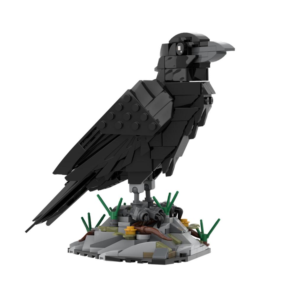 MOC Smart Crow Mattoncino Modello Uccello Intelligente Set di Assemblaggio DIY Base Rocciosa con Mattoncini Giocattolo per Bambini Collezione Regalo