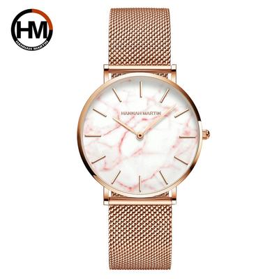 Relógio de pulso feminino ouro rosa, casual, simples, movimento japonês, design de moda, cinto de malha, à prova d'água, quartzo, relógios femininos