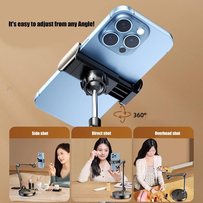 Cellphone Stand, Adjustable Height & Angle,Overhead Camera Phone Mount for Desk Flexible Arm Phone Holder