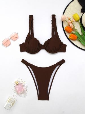 2026 Europese & Amerikaanse Dames Effen Driehoek Bikini: Sexy Tweedelige Zwemkleding voor Warmwaterbronnen