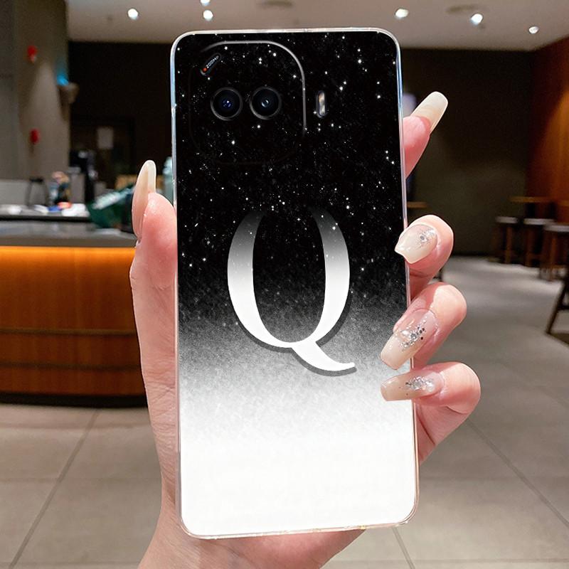 Anti-scratch Phone Case For Vivo iQOO Z11 Turbo Jelly Clear TPU Soft Casing Lucky Initial Letter With Flower Couple Shell