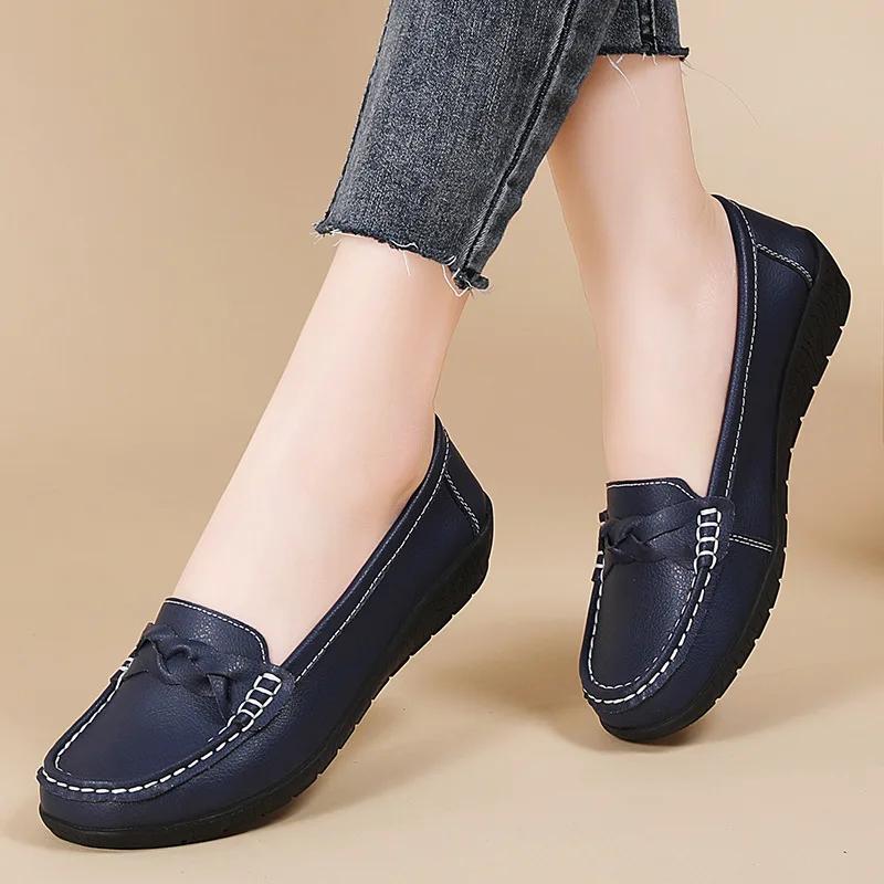 Spring Autumn Women's Shoes New Fashion Nurse Shoes Casual Flat Comfort Anti Slip Lightweight Bulltendon Bottom Flat Shoes 2025