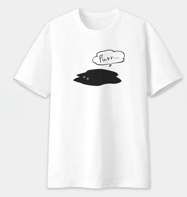 

Minimalist Black Cat T Shirt Cute Purr Cat Napping Design Shortsleeved Tee Kawaii Aesthetic Versatile Top for WomenGirls Unisex S