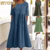 Fashion Summer Spring Solid Color Print Short Sleeve O-Neck Casual Dresses