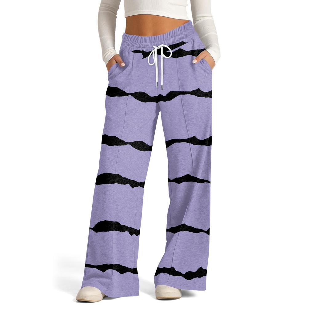 Women's Wide Leg Casual Pants High Waist Striped Sports Pants