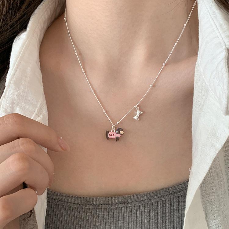 Cute Puppy Collarbone Necklace - Women's Trendy Cartoon Design, Childlike and Versatile Fashion Style