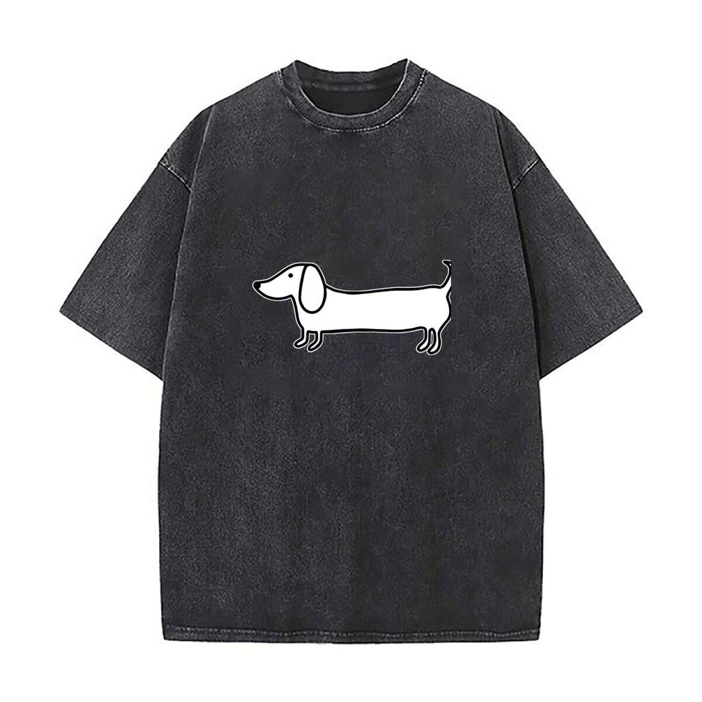 Simple dachshund black drawing Washed Vintage TShirts Street Hip Hop Retro Punk T Shirt