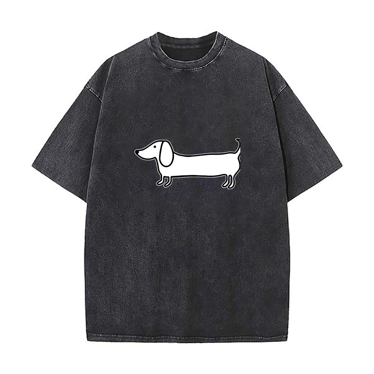 Simple dachshund black drawing Washed Vintage TShirts Street Hip Hop Retro Punk T Shirt S