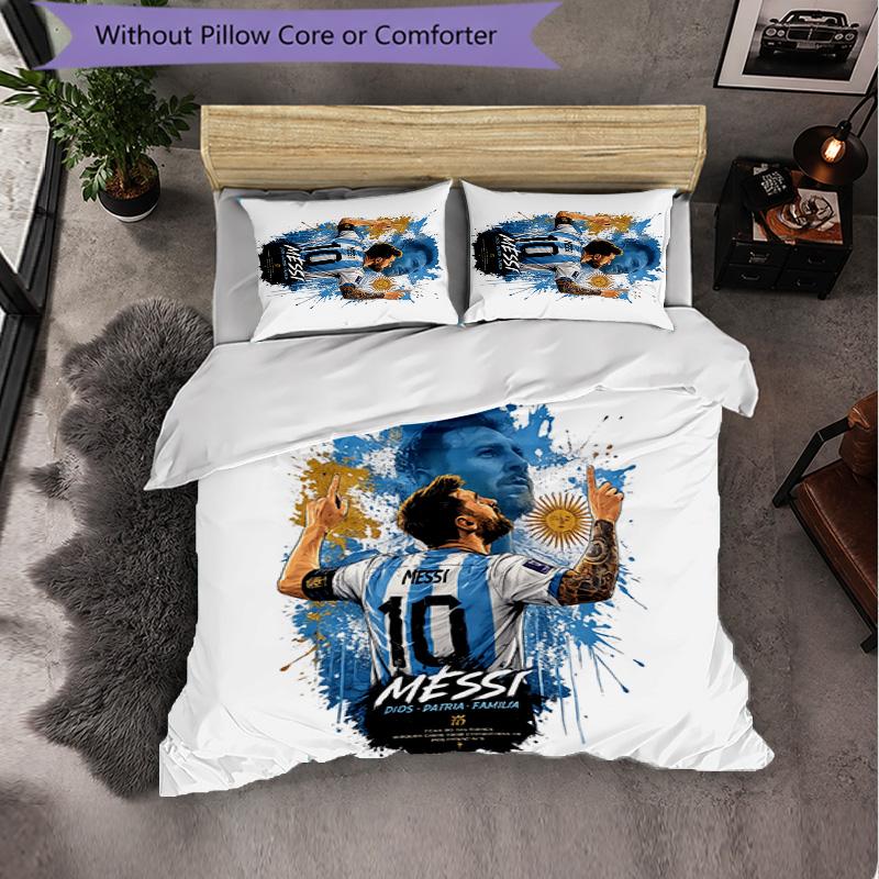 Lionel Messi 3 Piece Bedding Set Soft Duvet Cover Set with Pillowcases Printed Bedroom Decor Set for Home