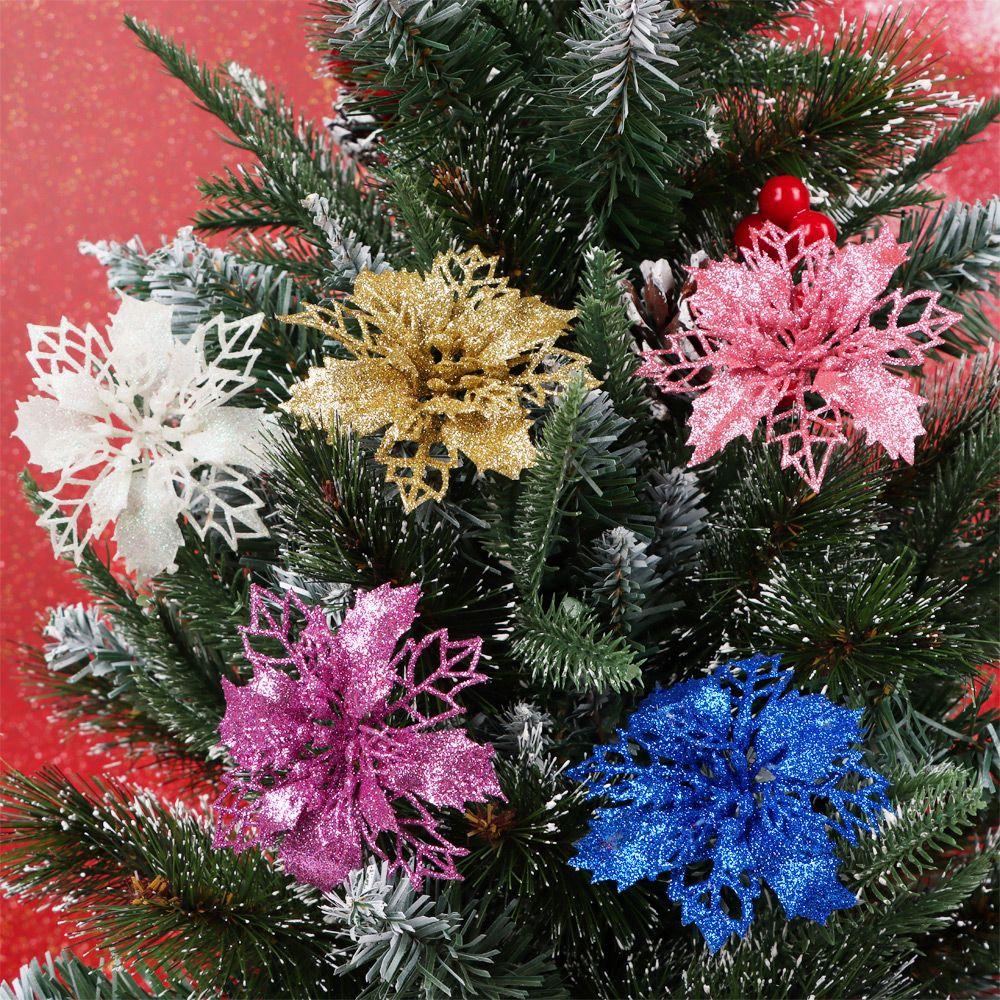 Artifical Glitter Home Xmas Ornaments Fake Flowers Christmas Tree Decorations Christmas Flowers