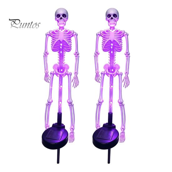 Automatic Dusk to Dawn Lamps Solar Skeleton Garden Stake Light, Halloween 3D Glowing Skull Yard Haunted House Landscape Lighting Decor with