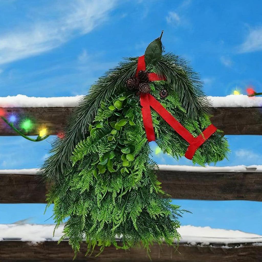 Pferdekopf Weihnachts-Kranz Pferdekopf Torring Ländliches Bauernhaus Reitsport-Thema Türdekoration 40cmx30cm