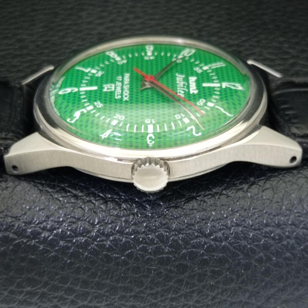 HAND-WINDING VINTAGE HMT JUBILEE INDIAN MENS GREEN COLOR DIAL WATCH a700120-5 R201-a700120