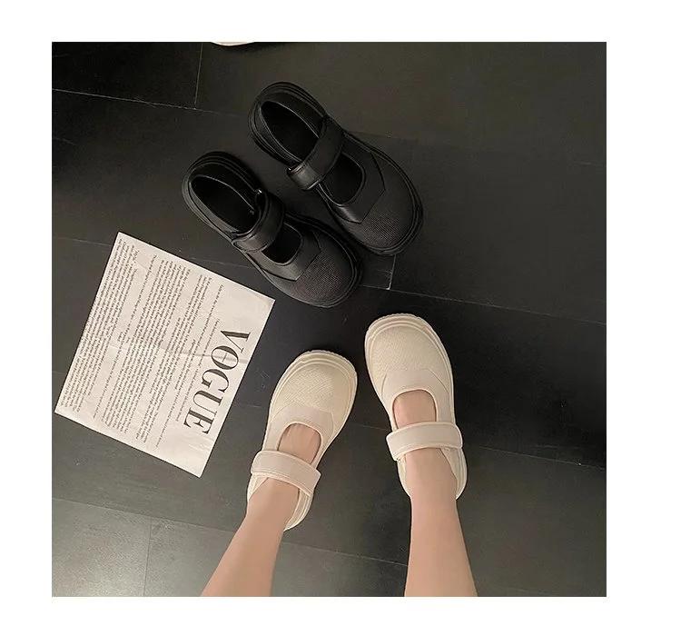 Fashion Retro Sle Versatile Large Head Mary Jane Sports Oes for Women Casual White Sneakers  Tape Nurse Oes Faionable Flats