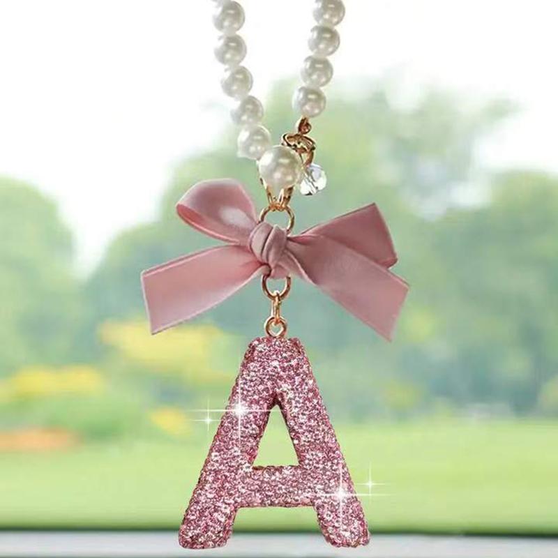 Creative Diamond Fashionable Bow Letter Car Pendant Car Rearview Mirror Decoration Exquisite English Pendant Decoration
