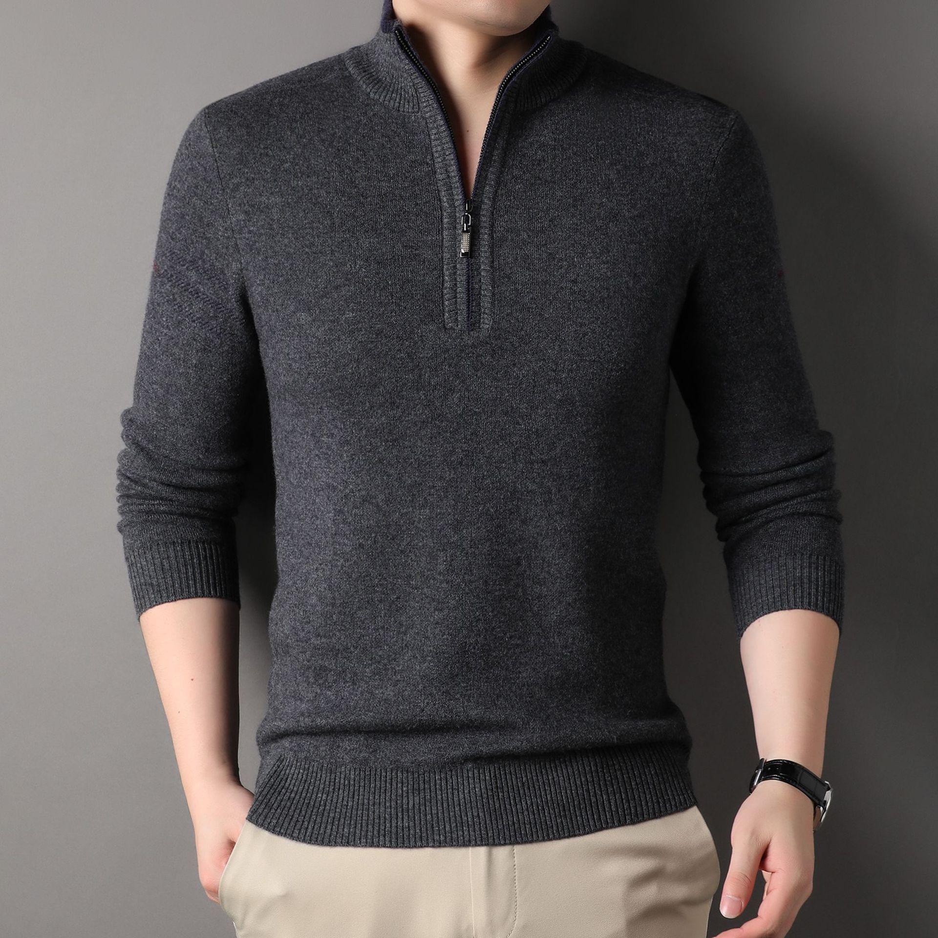 

Новая мужская шерстяная повседневная рубашка, зимний свитер, мужской модный свитер с воротником-стойкой, термостойкий однотонный свитер XXXL
