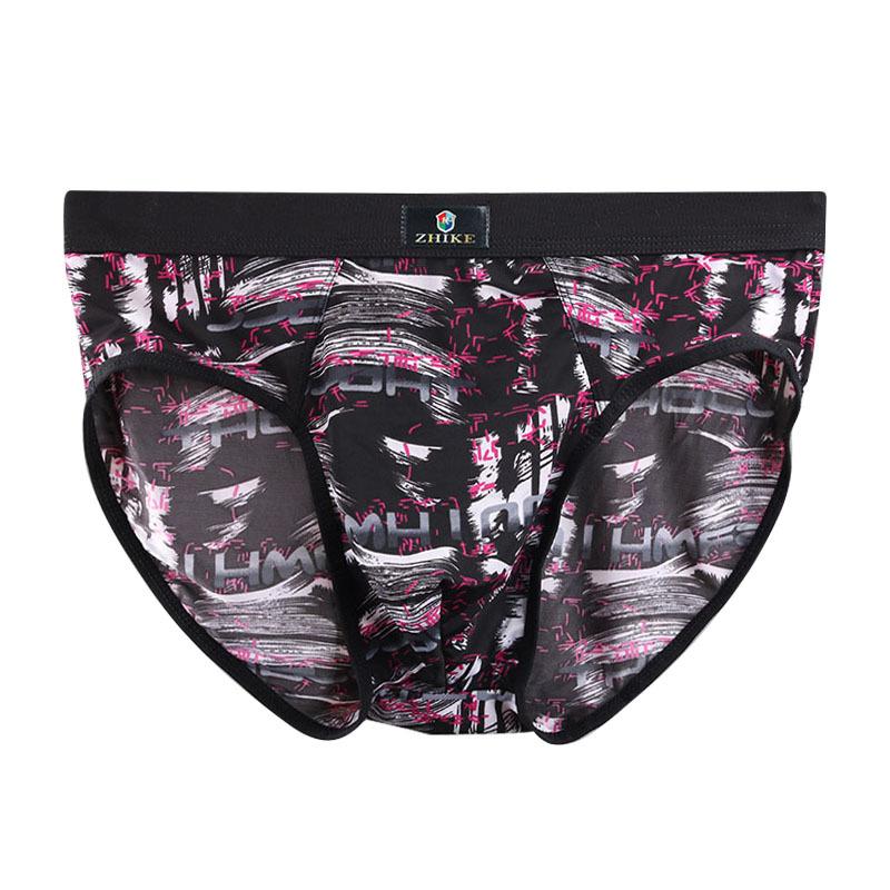 Ice Silk Men's Triangle Underwear Summer Breathable Summer Sexy Mid Waist Print Underwear