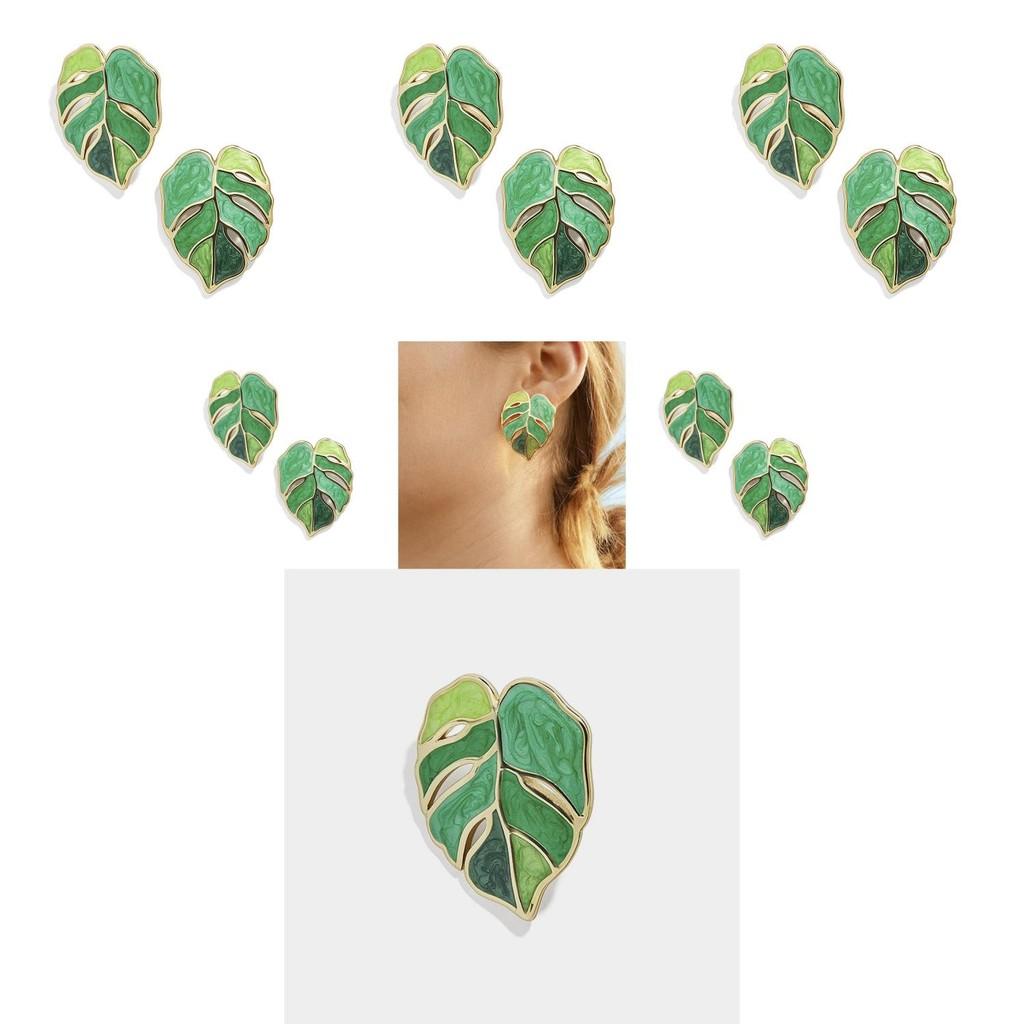 Modern Green Leaf Earrings For Women Trendy Alloy Summer Accessories