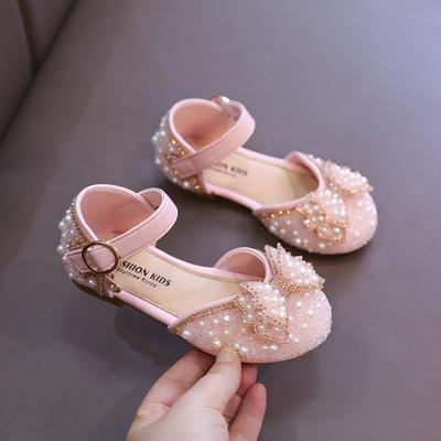 Eleganckie buty imprezowe dla dziewczynek z cyrkoniami Modne skórzane buty dziecięce Wszechstronne Słodkie Dzieci Księżniczka Suknia ślubna Baleriny Sandały