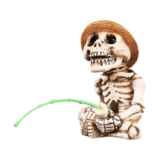 Fishing Cartoon Frog Figurine Resin Fishing Crocodile Panda Skeleton Statue Sculpture Outdoor Garden Pond Fish Tank Decoration Ornament