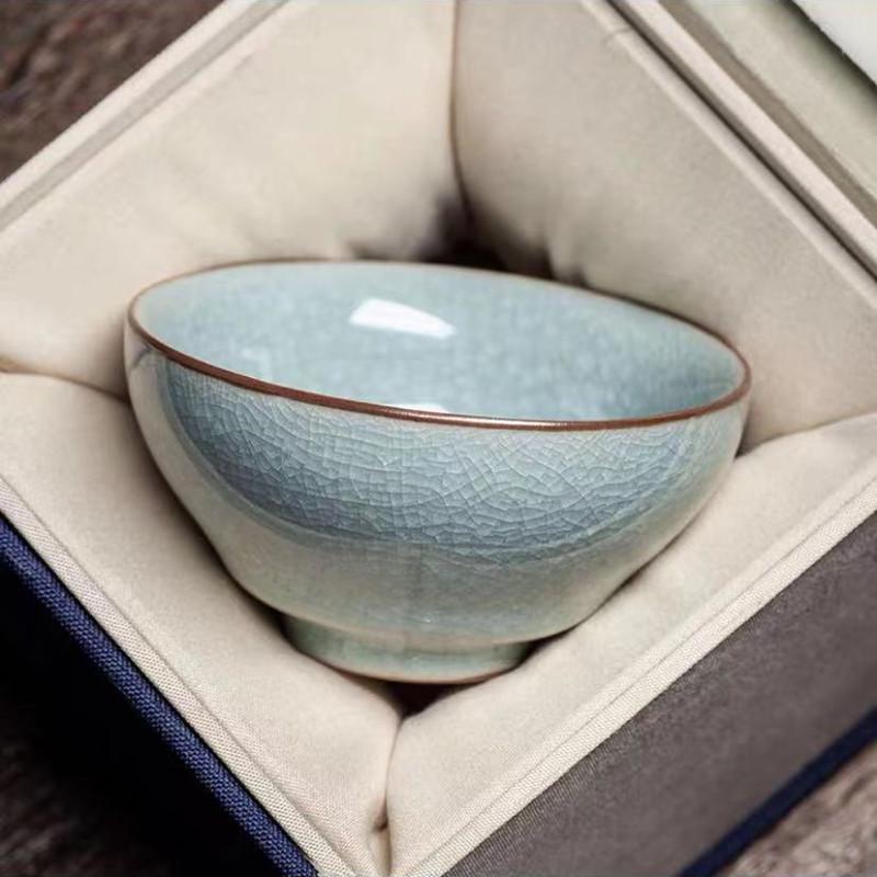 Ru Kiln Ice Flower Crackle Glaze Kung Fu Ceramic Tea Cup - Mastery In Personal Tea Tasting, Gift Box Included