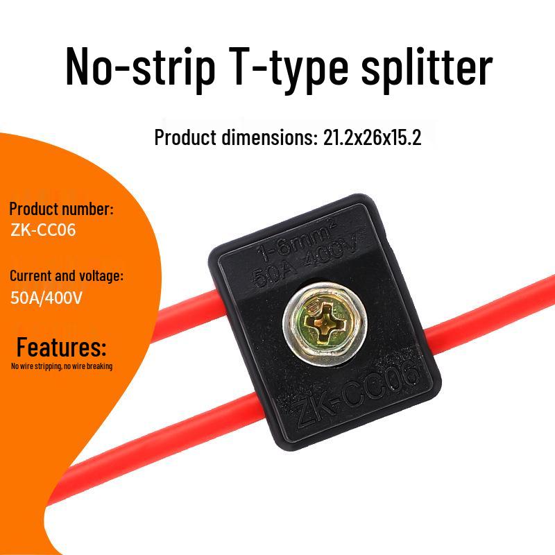ZK-CC06 High Power 6 Sq Mm No-Stripping T-Type Piercing Wire Connector for Main/Branch Wiring