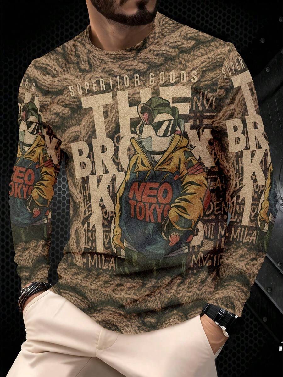 Men Christmas Letter Print Breathable Long Sleeve Crew Neck All Season Top S