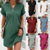 Women's V-Neck Solid Color Pullover Dress, Comfortable Casual Button-Down Midi Dress ,Casual V-Neck Solid Dress, Soft Pullover Style Button Dress