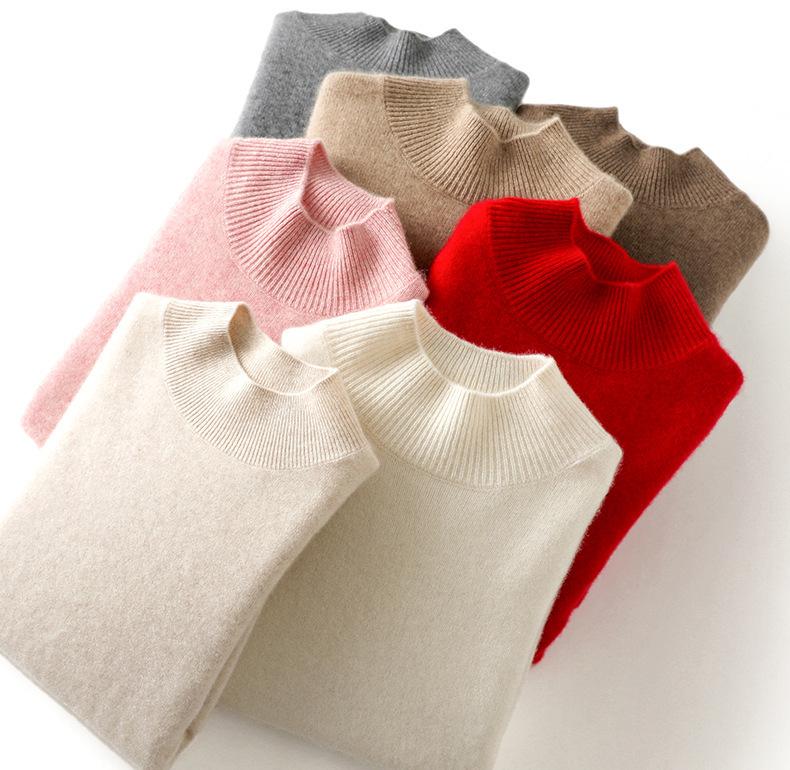 Women’s Thick Cashmere High Collar Knit Sweater – Autumn/Winter Saddle Shoulder Layer