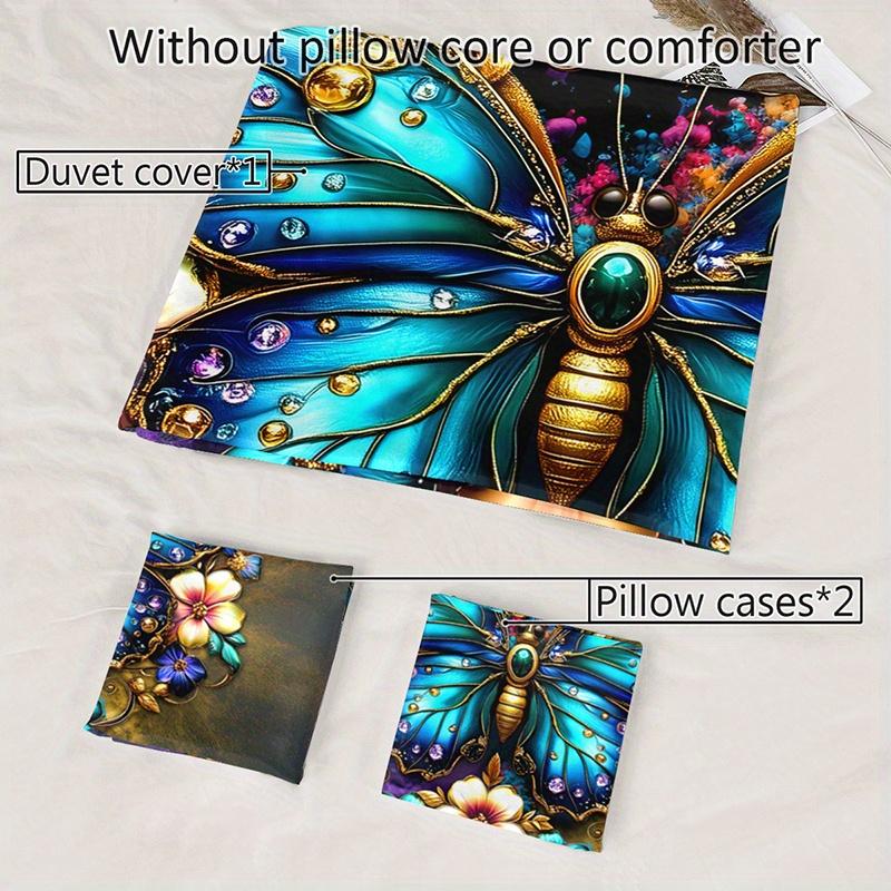 3pcs Bohemian Butterfly Bedding Duvet Cover Set Luxury Butterfly Bedding Quilt Set Butterfly Themed Elegant Bedroom Decor