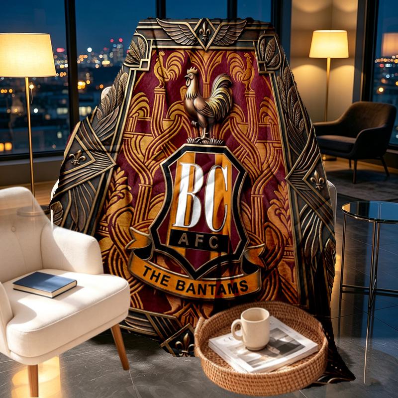 Bradford City AFC Print Tæppe - Blødt & Behageligt, til Soveværelse, Rejse, Sofa, Boligindretning - Fødselsdag Julegave til Ven