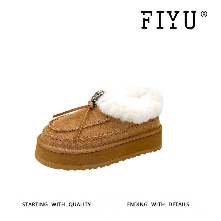 

[Two heights] Grape mother studiolee round head thick-soled flip cotton shoes short tube fluffy snow boots women 40