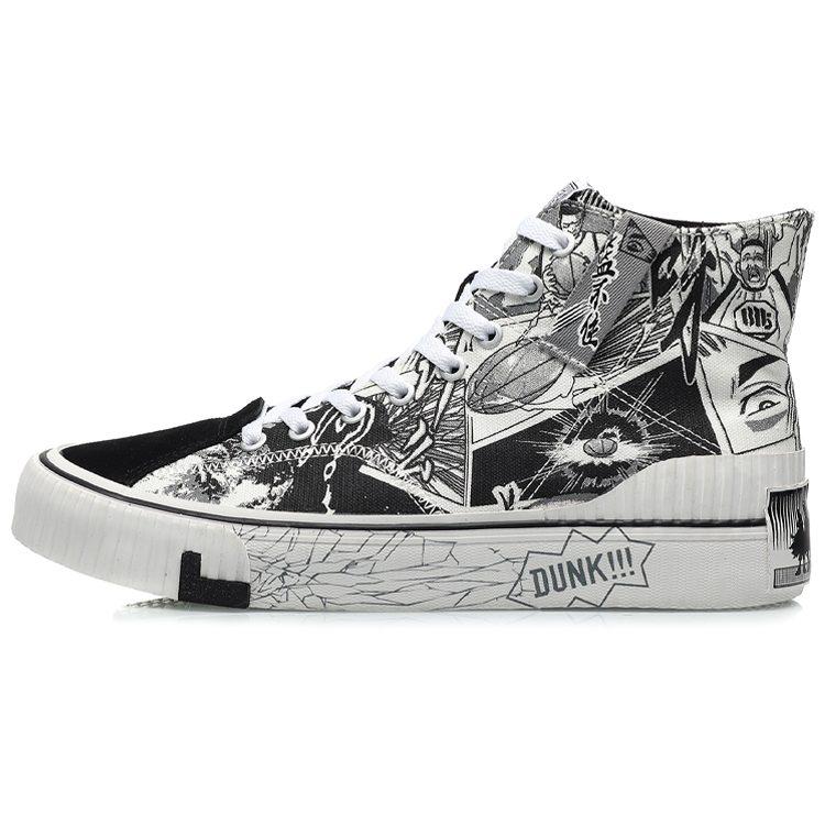 Li Ning Badfive Comfortable Slip Resistant Abrasion Resistant High Top Skateboard Shoes Men's White Black AGCQ607-1