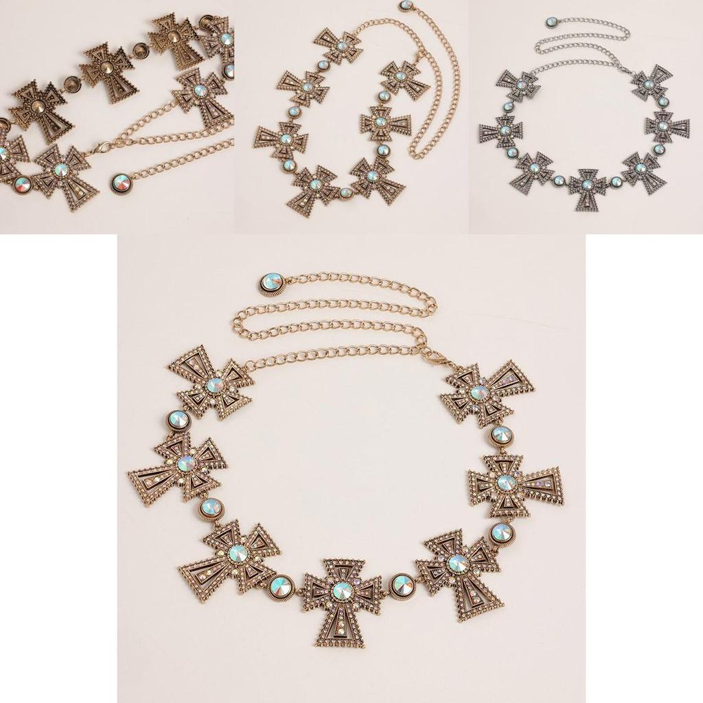 Water Drilled Silver Metal Waist Chain For Women With Cross Pendant Elegant Jewelry