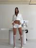 Hooded zipper short sweater set women, contrasting color hemming high waist sports shorts two-piece set