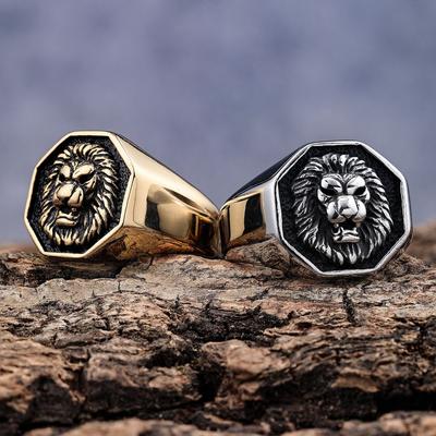 Bold Lion Head Ring Vintage Gold Plated Titanium Steel Fashion Jewelry for Men Women