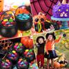 Halloween Witch Cauldron on Rack Trick or Treat Candy Serving Bowl Black Plastic Candy Holder for Halloween Party Decor
