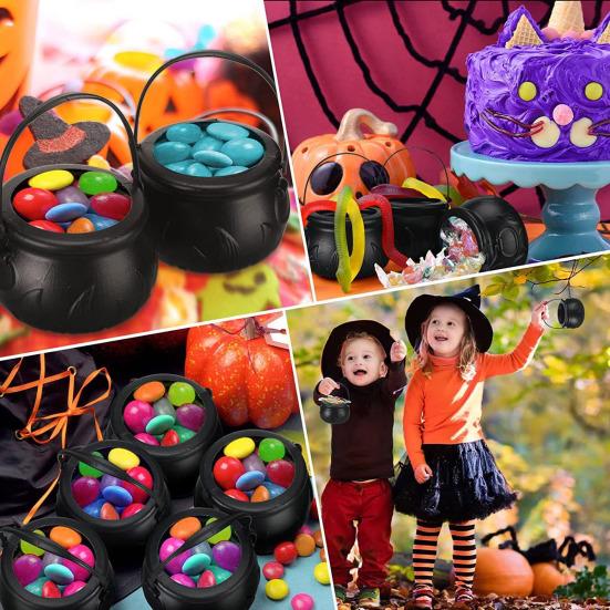 Halloween Witch Cauldron on Rack Trick or Treat Candy Serving Bowl Black Plastic Candy Holder for Halloween Party Decor