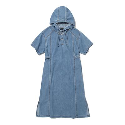 Intercrew Women'S Low-Ons Denim Hooded Dress Blue Ita2Ol64Abl