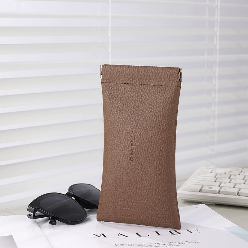 KLASSNUM Glasses Case Women's PU Leather Glasses Storage Bag Automatic Closed Cover Soft Eyewear Pouch Data Cable Organiser 2024
