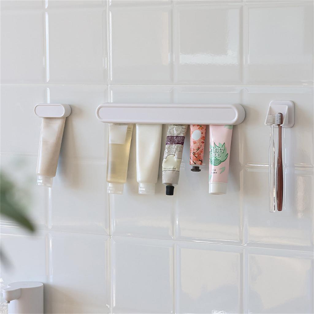 Long Adhesive Wall Hook For Toothpaste Face Cleanser Holders Clip Waterproof Plastic Bathroom Storage Organizer Shelf