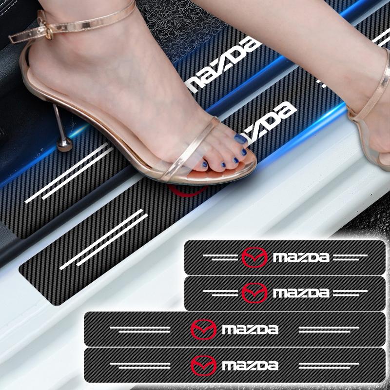 4Pcs Carbon Fiber Car Door Sill Protection Sticker Anti-scratch Refit Sticker For Mazda 2 3 4 5 6 7 8 9 323 626 Axela CX3 CX4 CX5 CX6 CX7 CX9 RX7 RX8